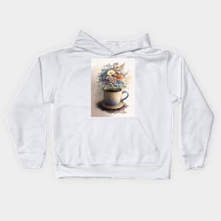 A cap of coffee full of flowers Kids Hoodie